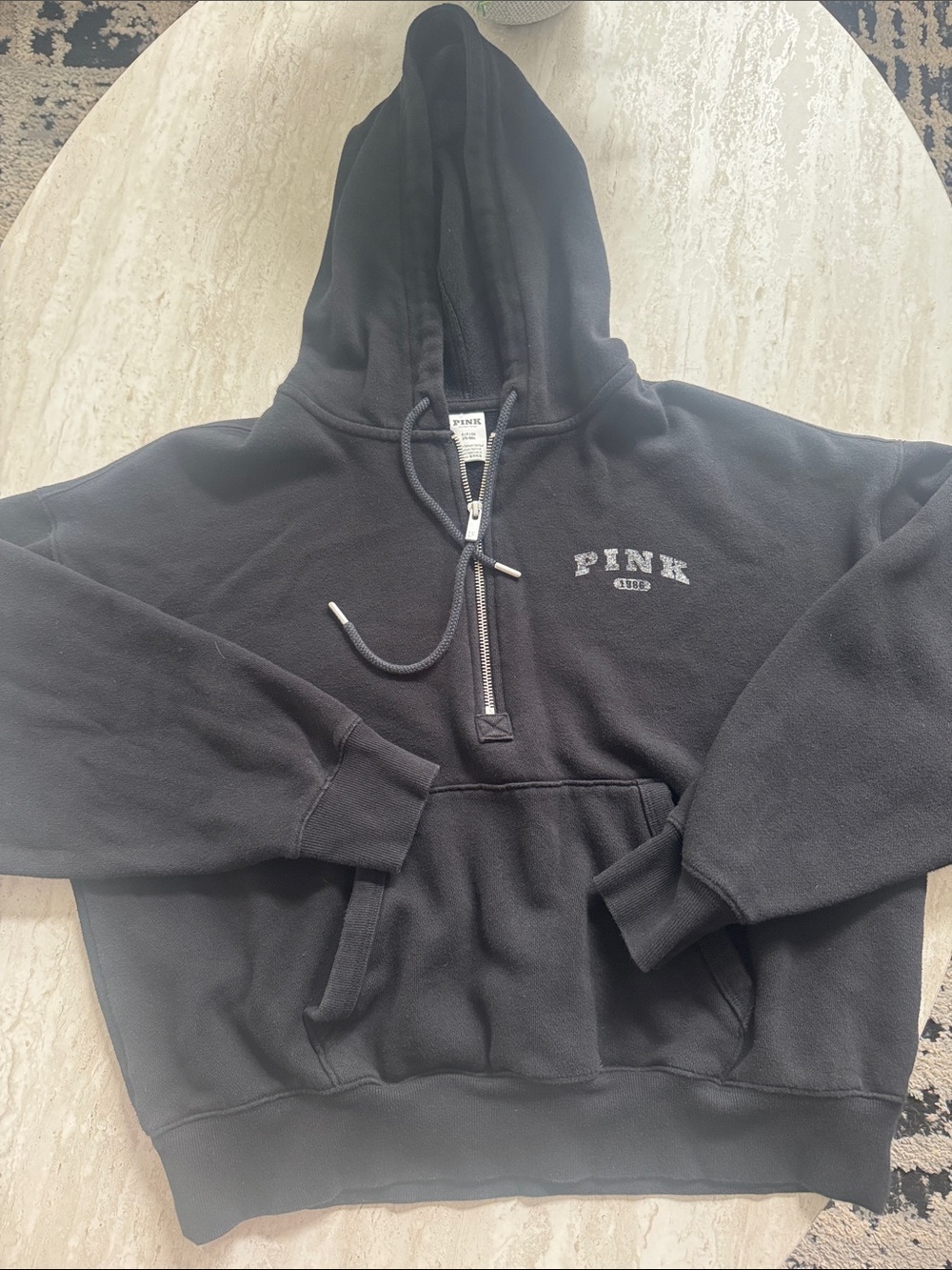 PINK Victoria's Secret Black Half-Zip Hoodie with Drawstring